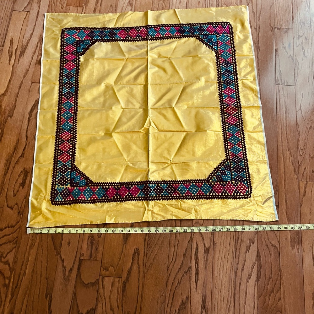 Handmade vintage silk embroidered gold metallic threads shawl/scarf